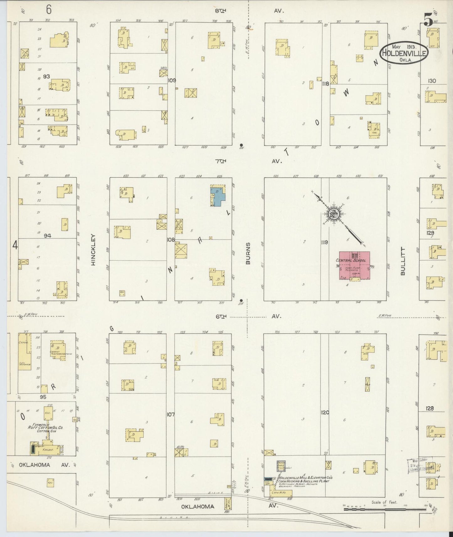 Sanborn Fire Insurance Map from Holdenville, Hughes County, Oklahoma (1913), Sheet #0005 - Complete Map Set gallery image, historic Sanborn map, vintage wall art, Oklahoma Oklahoma