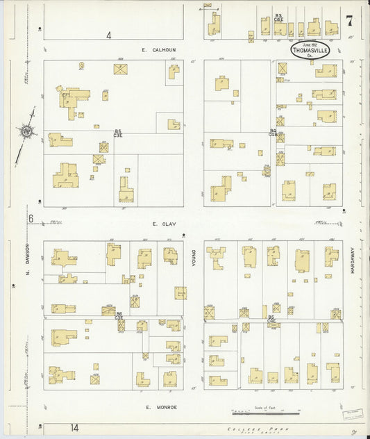 Sanborn Fire Insurance Map from Thomasville, Thomas County, Georgia (1912), Sheet #0007 - Historic Sanborn Fire Insurance Map Print, vintage old map wall art, antique decor, genealogy gift, Georgia Georgia map