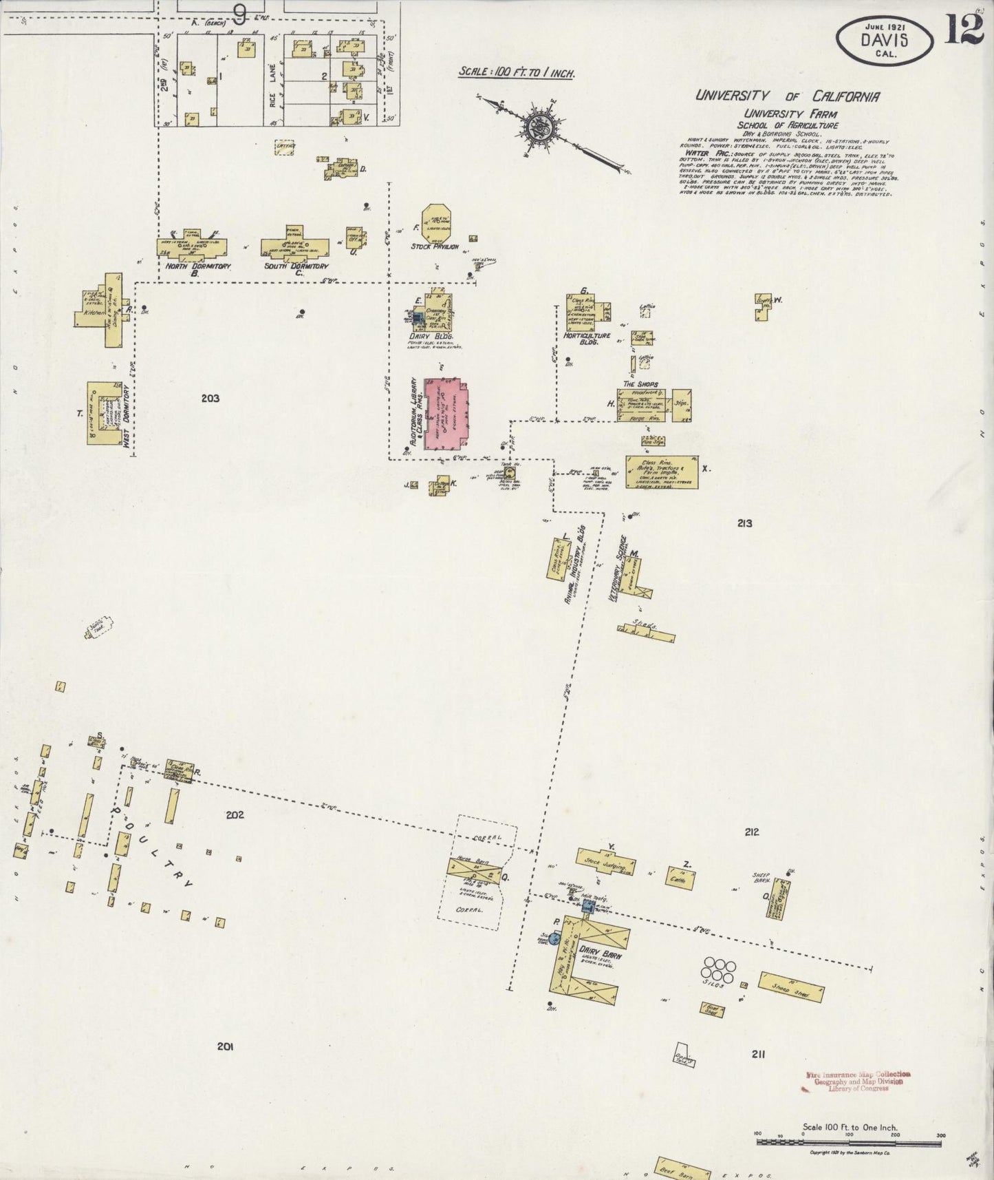Sanborn Fire Insurance Map from Davis, Yolo County, California (1921), Sheet #0012 - Complete Map Set gallery image, historic Sanborn map, vintage wall art, California California