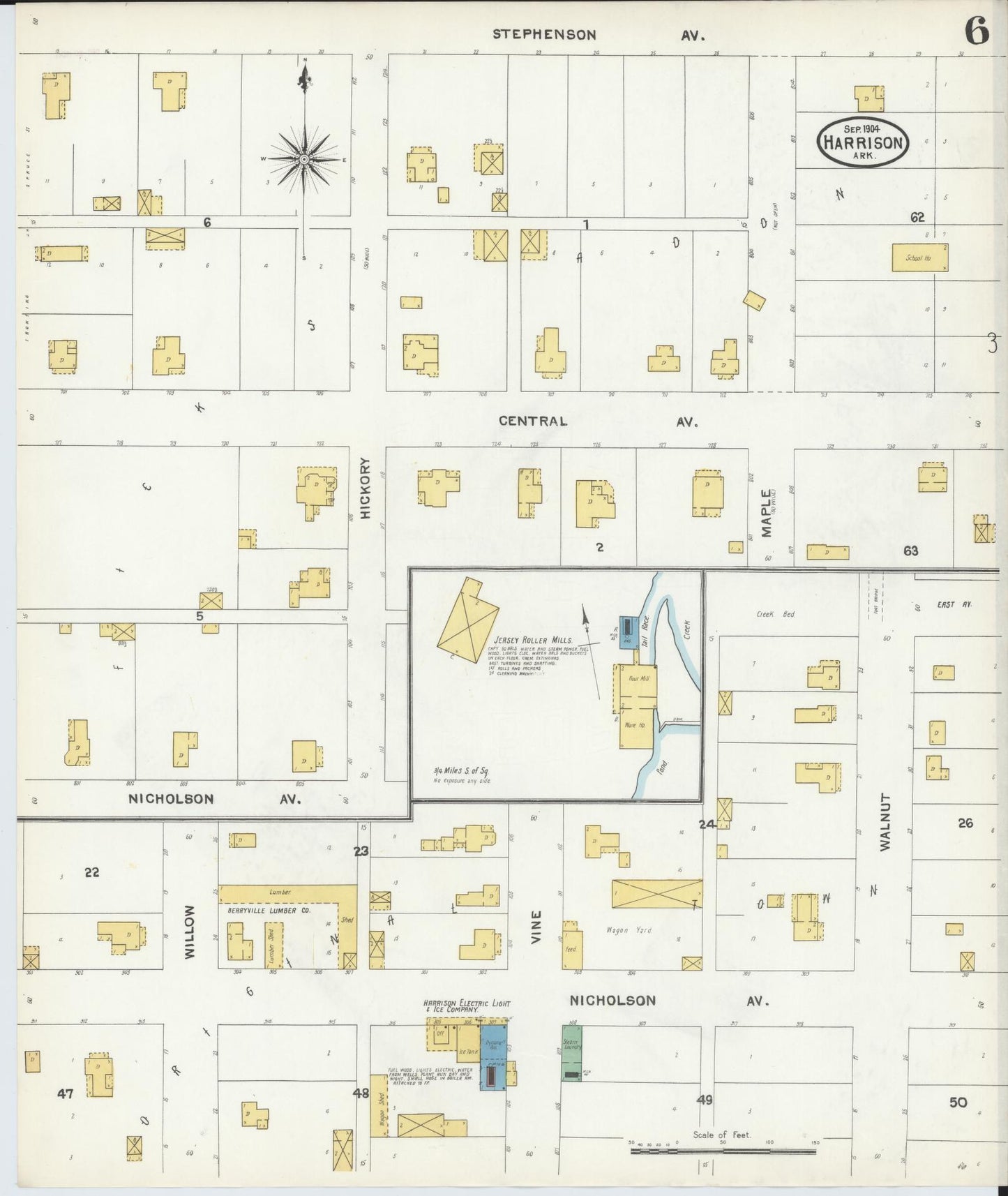 Sanborn Fire Insurance Map from Harrison, Boone County, Arkansas (1904), Sheet #0006 - Historic Sanborn Fire Insurance Map Print, vintage old map wall art, antique decor, genealogy gift, Arkansas Arkansas map