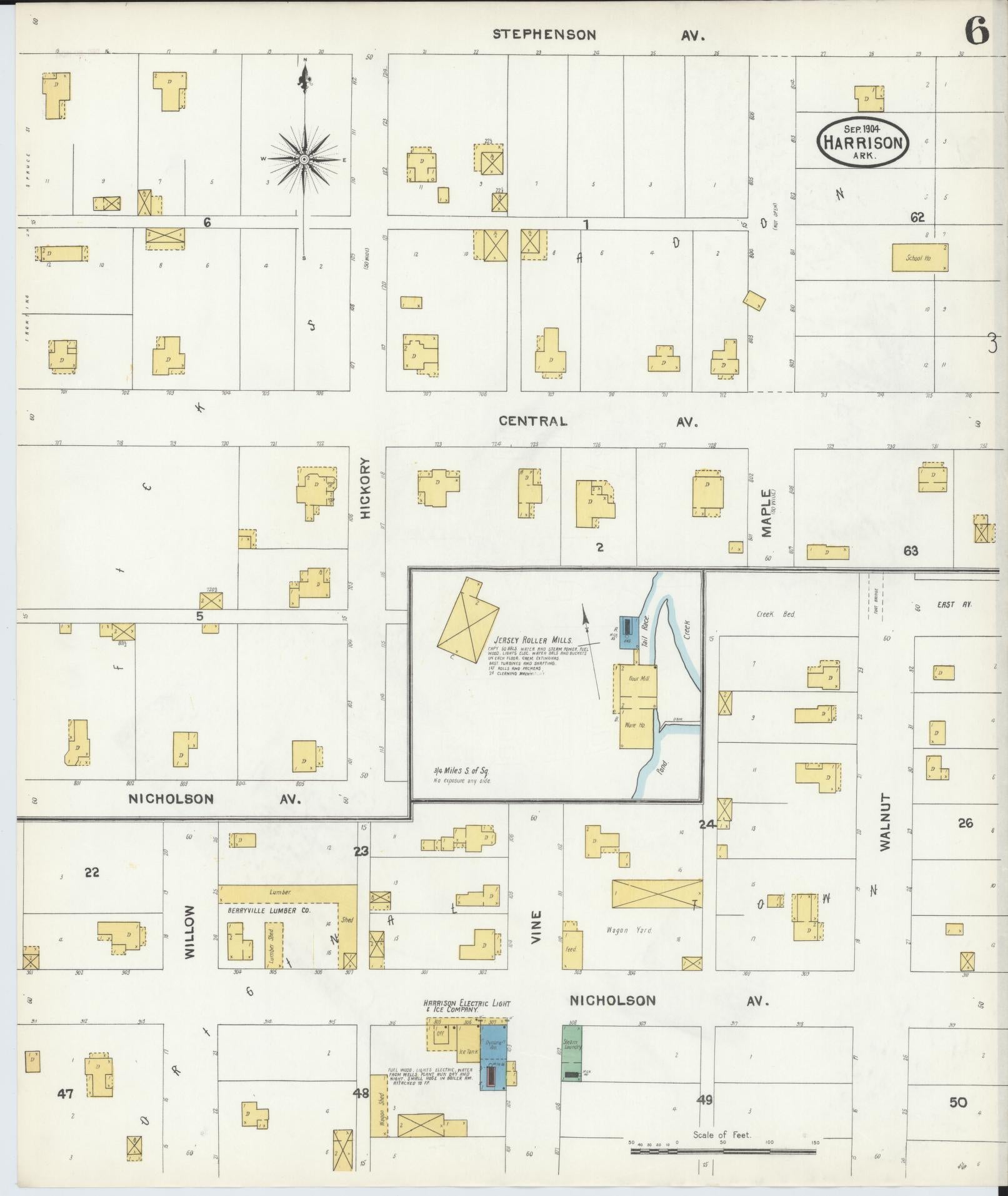 Sanborn Fire Insurance Map from Harrison, Boone County, Arkansas (1904), Sheet #0006 - Historic Sanborn Fire Insurance Map Print, vintage old map wall art, antique decor, genealogy gift, Arkansas Arkansas map