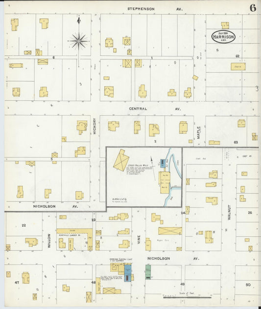 Sanborn Fire Insurance Map from Harrison, Boone County, Arkansas (1904), Sheet #0006 - Historic Sanborn Fire Insurance Map Print, vintage old map wall art, antique decor, genealogy gift, Arkansas Arkansas map
