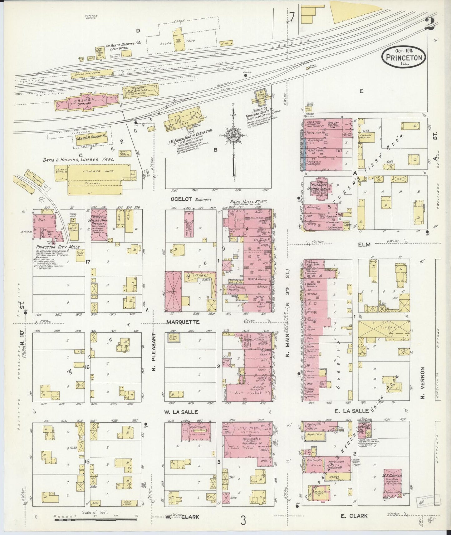 Sanborn Fire Insurance Map from Princeton, Bureau County, Illinois (1911), Sheet #0002 - Complete Map Set gallery image, historic Sanborn map, vintage wall art, Illinois Illinois