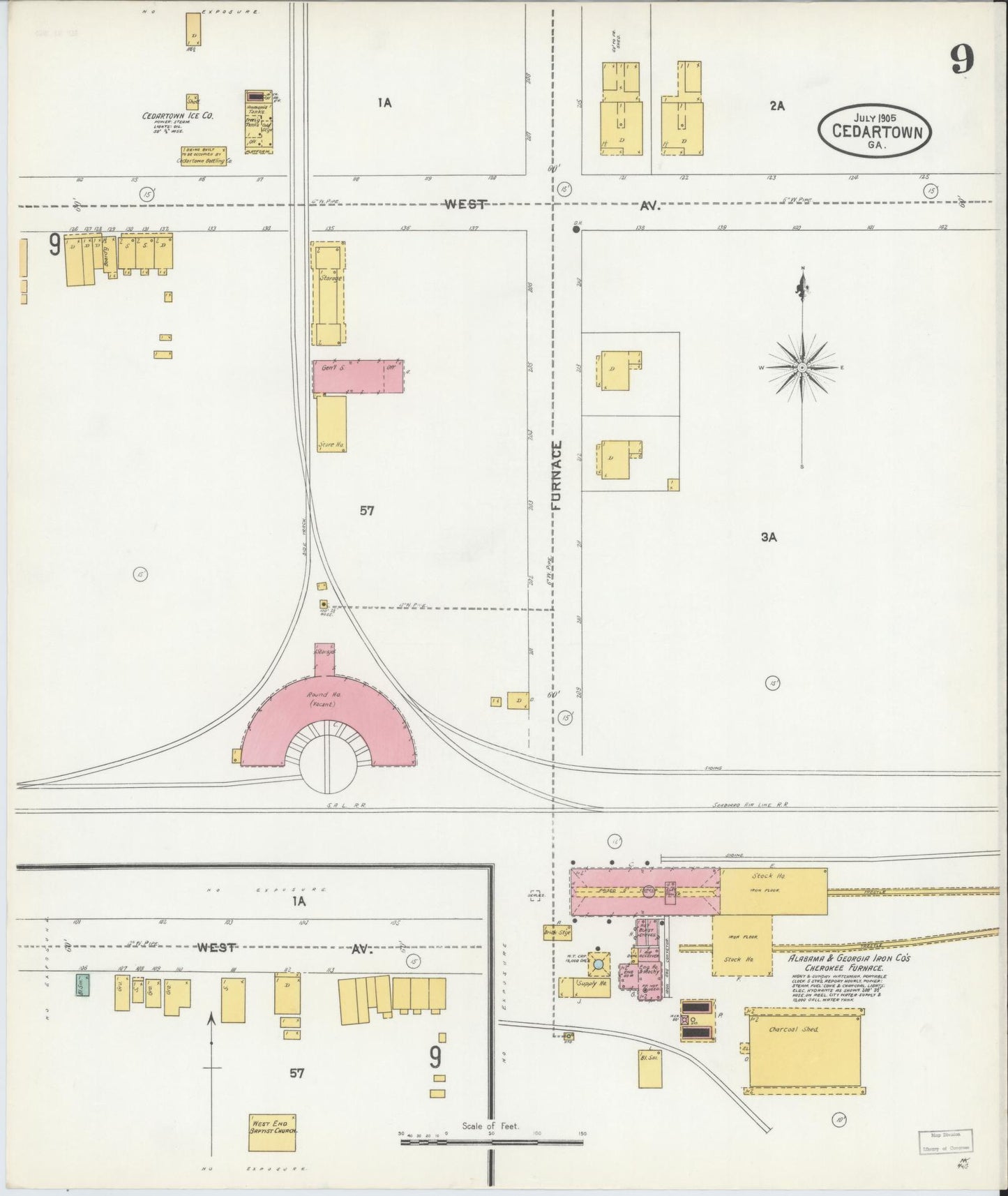 Sanborn Fire Insurance Map from Cedartown, Polk County, Georgia (1905), Sheet #0009 - Complete Map Set gallery image, historic Sanborn map, vintage wall art, Georgia Georgia