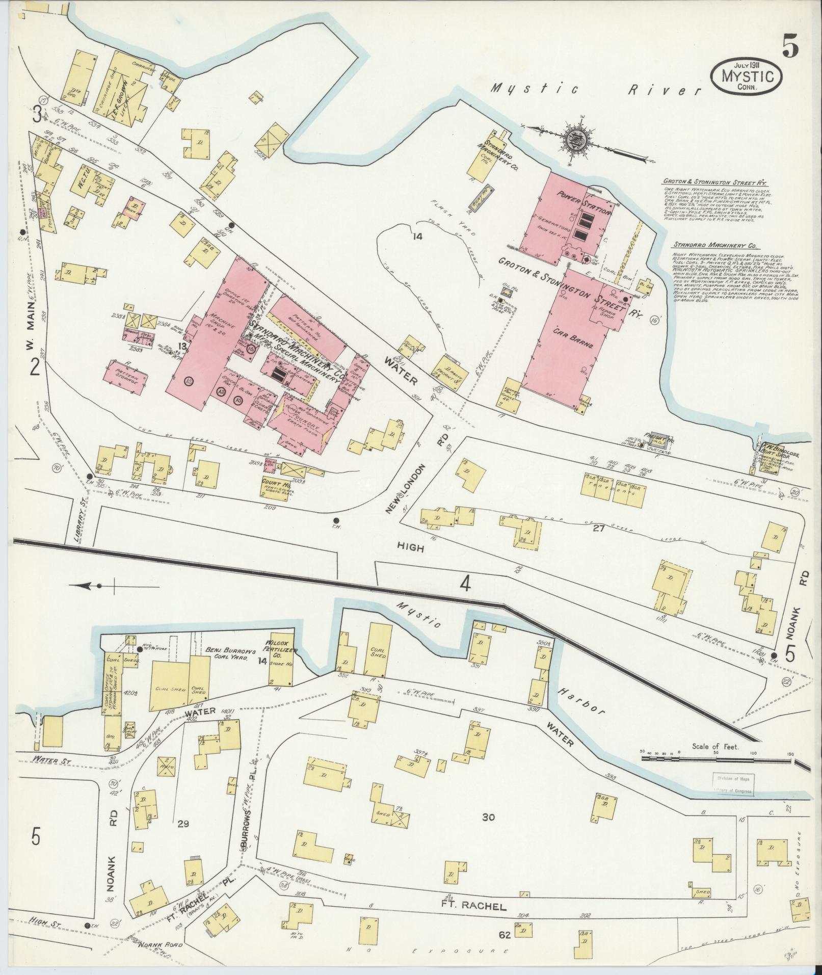 Sanborn Fire Insurance Map from Mystic, New London County, Connecticut (1911), Sheet #0005 - Historic Sanborn Fire Insurance Map Print, vintage old map wall art, antique decor, genealogy gift, Connecticut Connecticut map