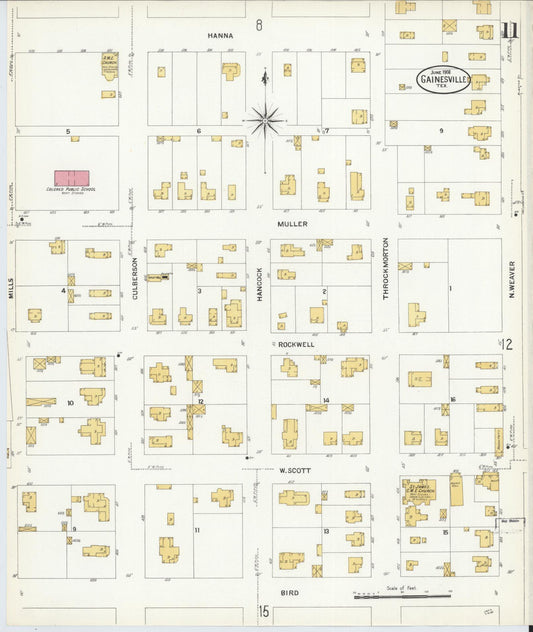 Sanborn Fire Insurance Map from Gainesville, Cooke County, Texas (1908), Sheet #0011 - Historic Sanborn Fire Insurance Map Print, vintage old map wall art, antique decor, genealogy gift, Texas Texas map