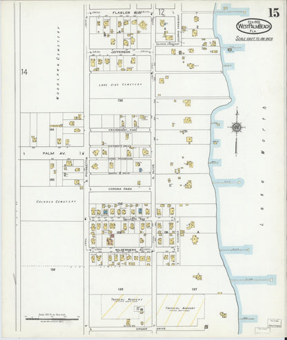 Sanborn Fire Insurance Map from West Palm Beach, Dade County, Florida (1920), Sheet #0015 - Complete Map Set gallery image, historic Sanborn map, vintage wall art, Florida Florida