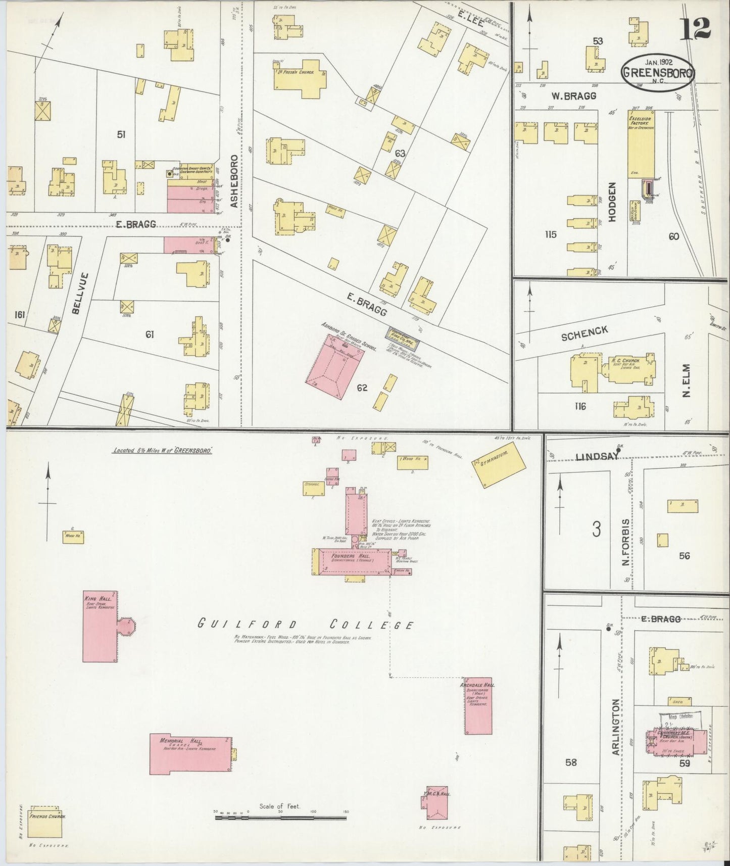 Sanborn Fire Insurance Map from Greensboro, Guilford County, North Carolina (1902), Sheet #0012 - Complete Map Set gallery image, historic Sanborn map, vintage wall art, North Carolina North Carolina