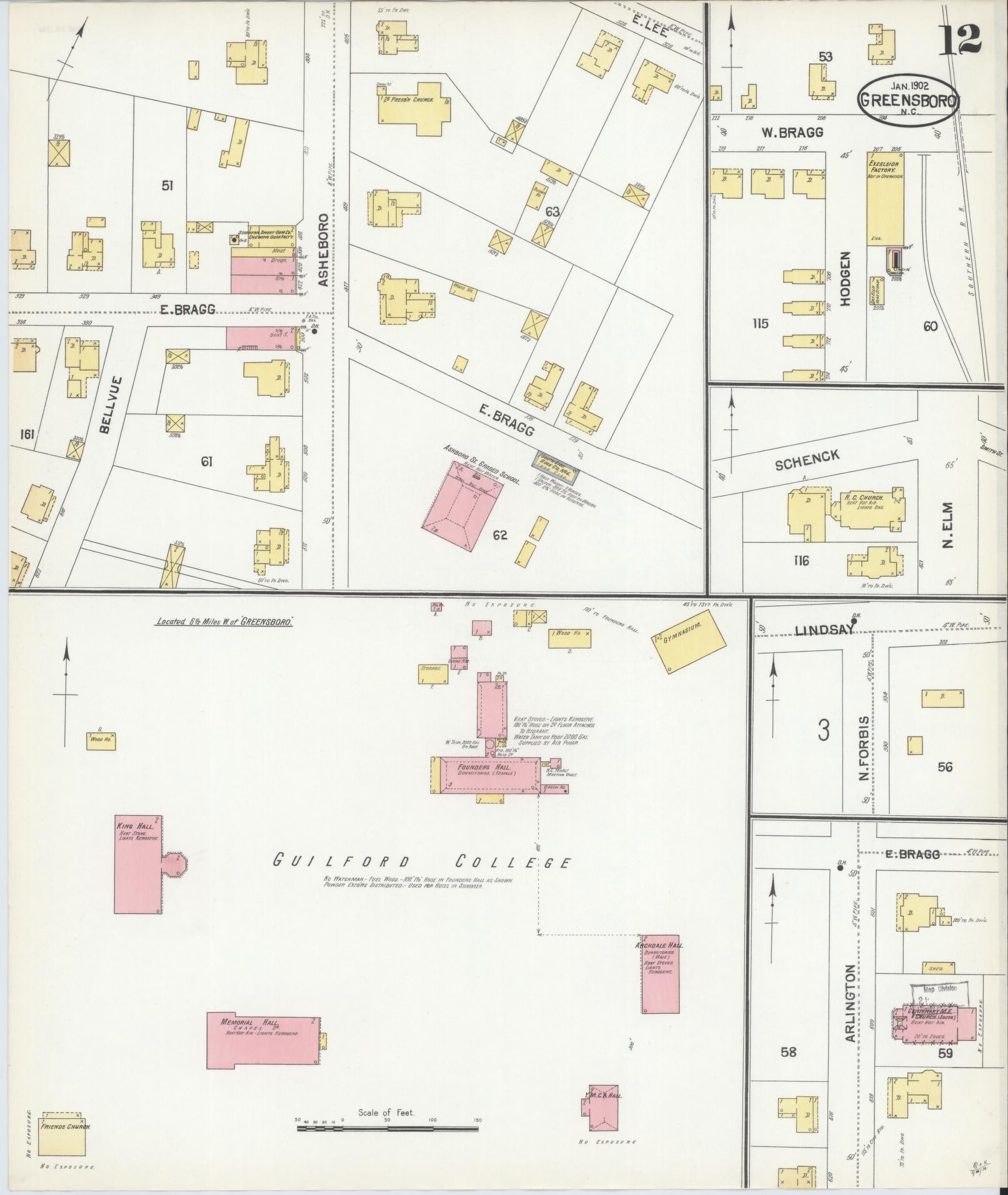 Sanborn Fire Insurance Map from Greensboro, Guilford County, North Carolina (1902), Sheet #0012 - Complete Map Set gallery image, historic Sanborn map, vintage wall art, North Carolina North Carolina