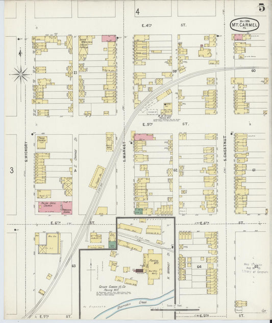 Sanborn Fire Insurance Map from Mount Carmel, Northumberland County, Pennsylvania (1896), Sheet #0005 - Historic Sanborn Fire Insurance Map Print, vintage old map wall art, antique decor, genealogy gift, Pennsylvania Pennsylvania map