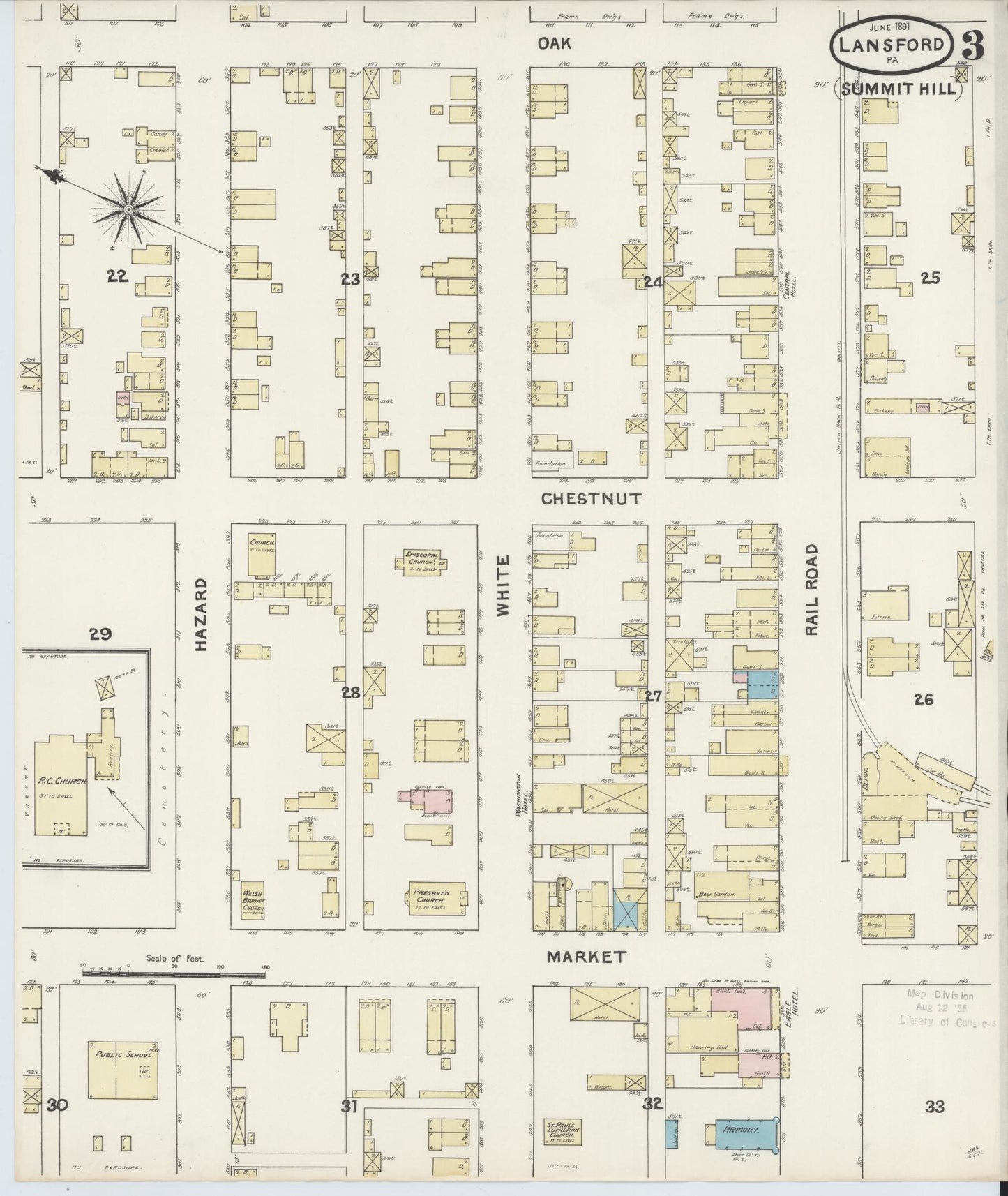 Sanborn Fire Insurance Map from Lansford, Carbon County, Pennsylvania (1891), Sheet #0003 - Historic Sanborn Fire Insurance Map Print, vintage old map wall art, antique decor, genealogy gift, Pennsylvania Pennsylvania map