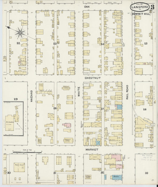 Sanborn Fire Insurance Map from Lansford, Carbon County, Pennsylvania (1891), Sheet #0003 - Historic Sanborn Fire Insurance Map Print, vintage old map wall art, antique decor, genealogy gift, Pennsylvania Pennsylvania map