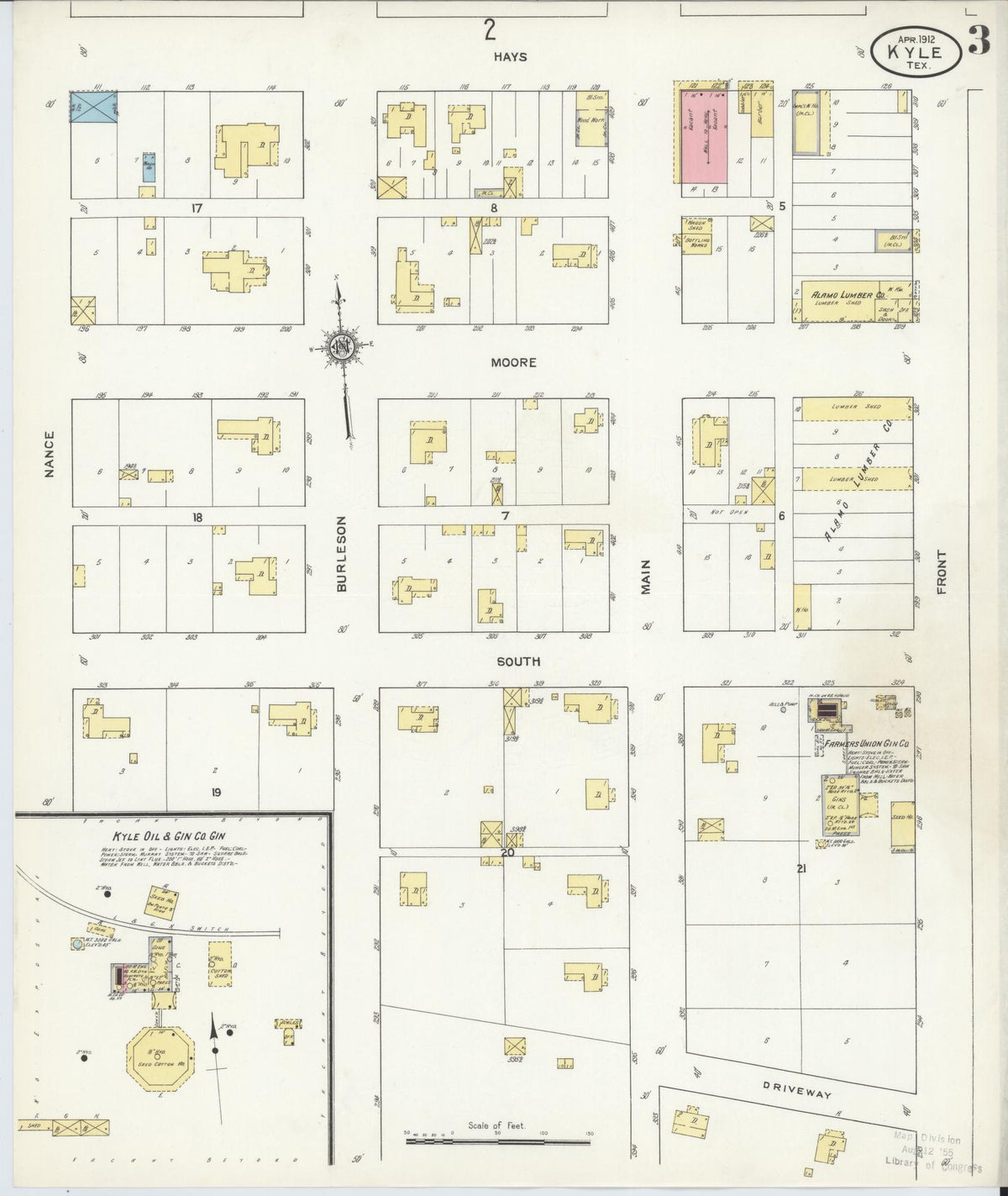 Sanborn Fire Insurance Map from Kyle, Hays County, Texas (1912), Sheet #0003 - Complete Map Set gallery image, historic Sanborn map, vintage wall art, Texas Texas