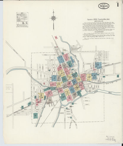 Sanborn Fire Insurance Map from Newark, Licking County, Ohio (1912), Sheet #0001 - Historic Sanborn Fire Insurance Map Print, vintage old map wall art, antique decor, genealogy gift, Ohio Ohio map