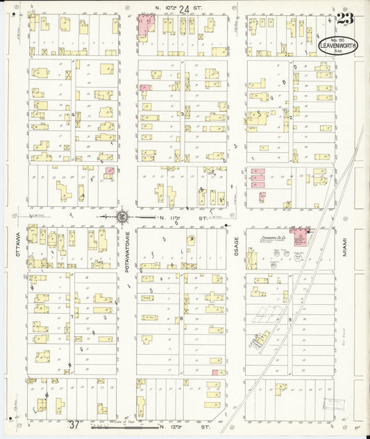 Sanborn Fire Insurance Map from Leavenworth, Leavenworth County, Kansas (1913), Sheet #0024 - Historic Sanborn Fire Insurance Map Print, vintage old map wall art, antique decor, genealogy gift, Kansas Kansas map