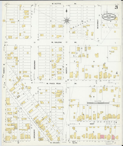 Sanborn Fire Insurance Map from Cripple Creek, Teller County, Colorado (1908), Sheet #0003 - Complete Map Set gallery image, historic Sanborn map, vintage wall art, Colorado Colorado
