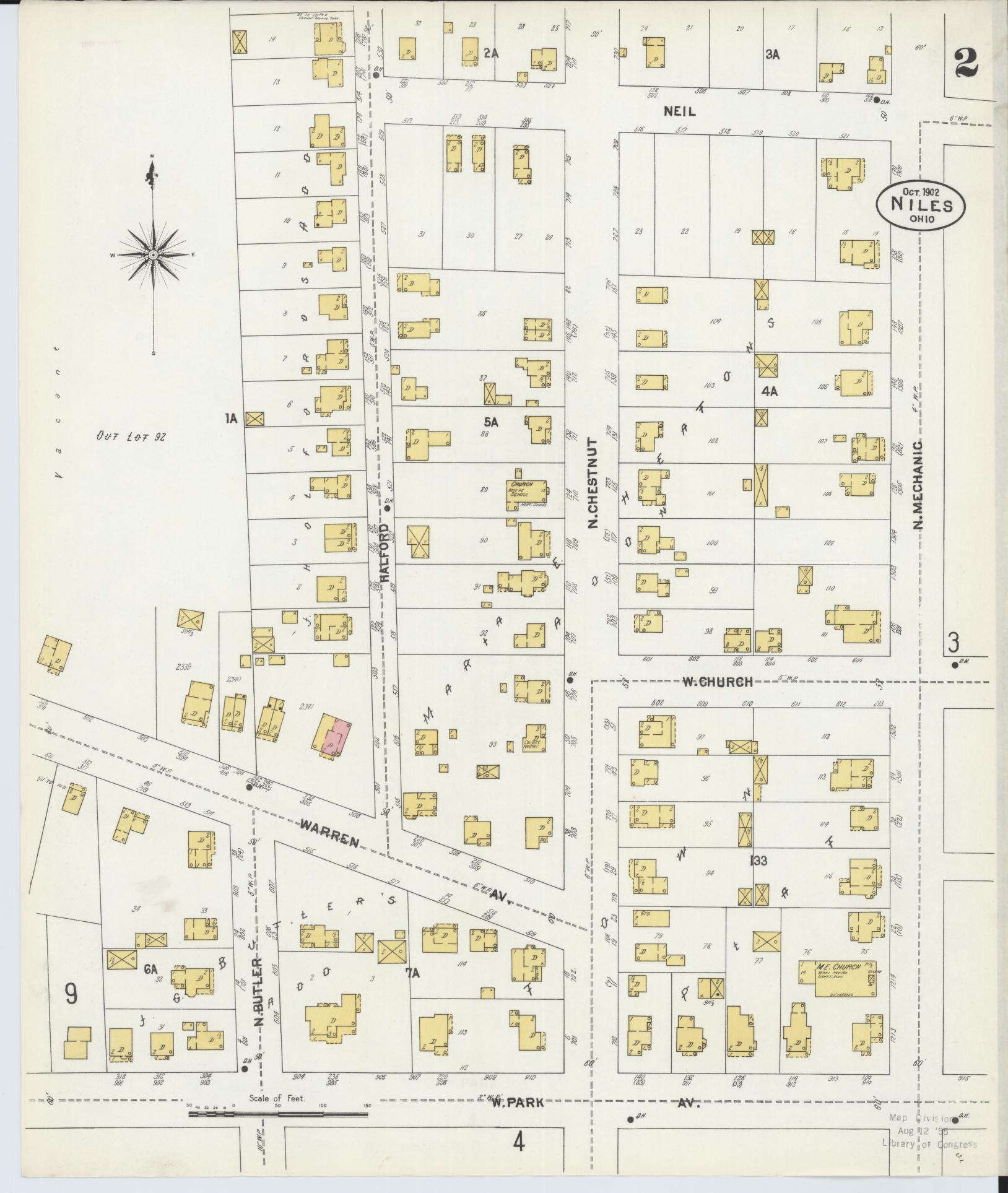 Sanborn Fire Insurance Map from Niles, Trumbull County, Ohio (1902), Sheet #0002 - Complete Map Set gallery image, historic Sanborn map, vintage wall art, Ohio Ohio