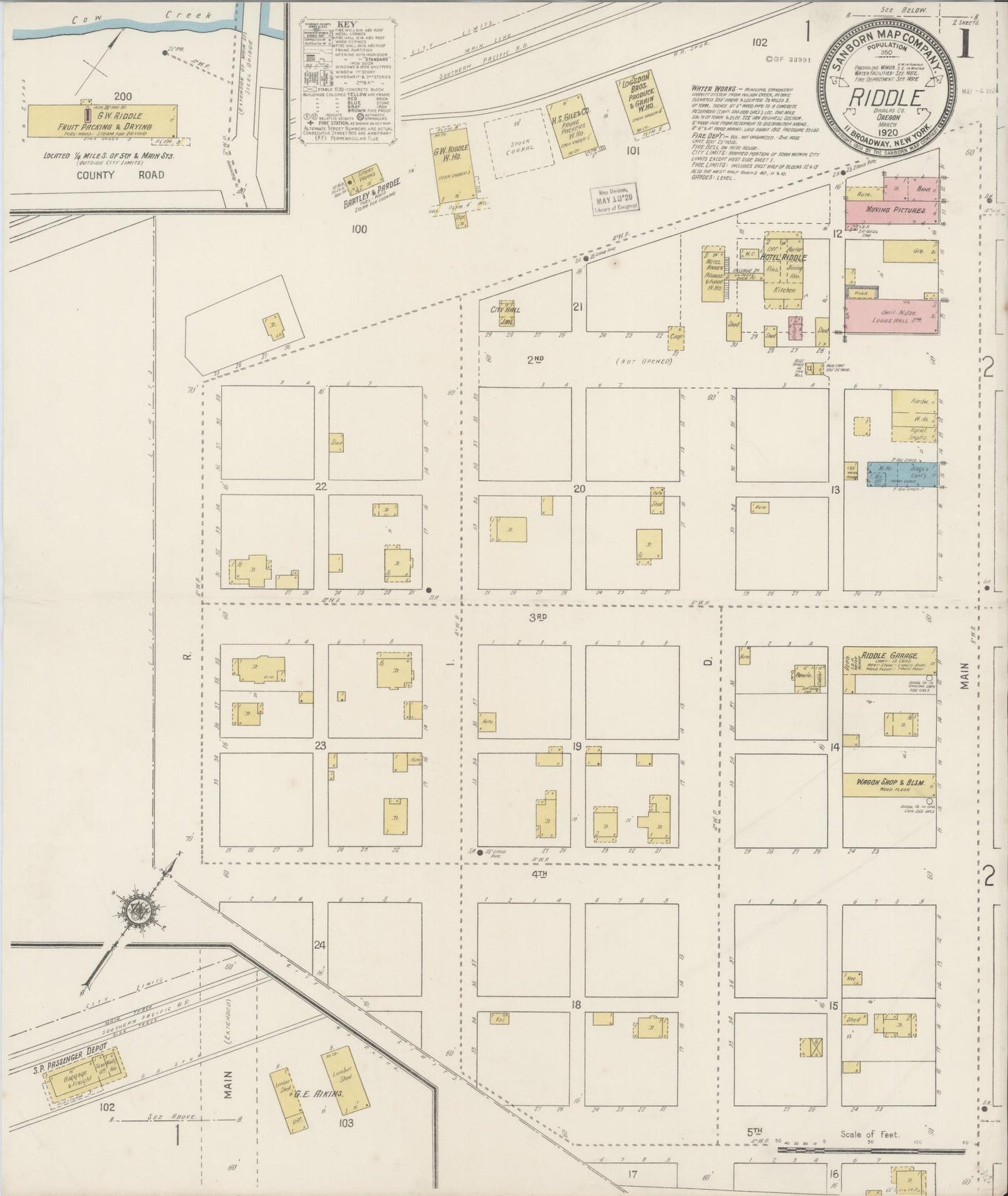 Sanborn Fire Insurance Map from Riddle, Douglas County, Oregon (1920), Sheet #0001 - Complete Map Set gallery image, historic Sanborn map, vintage wall art, Oregon Oregon