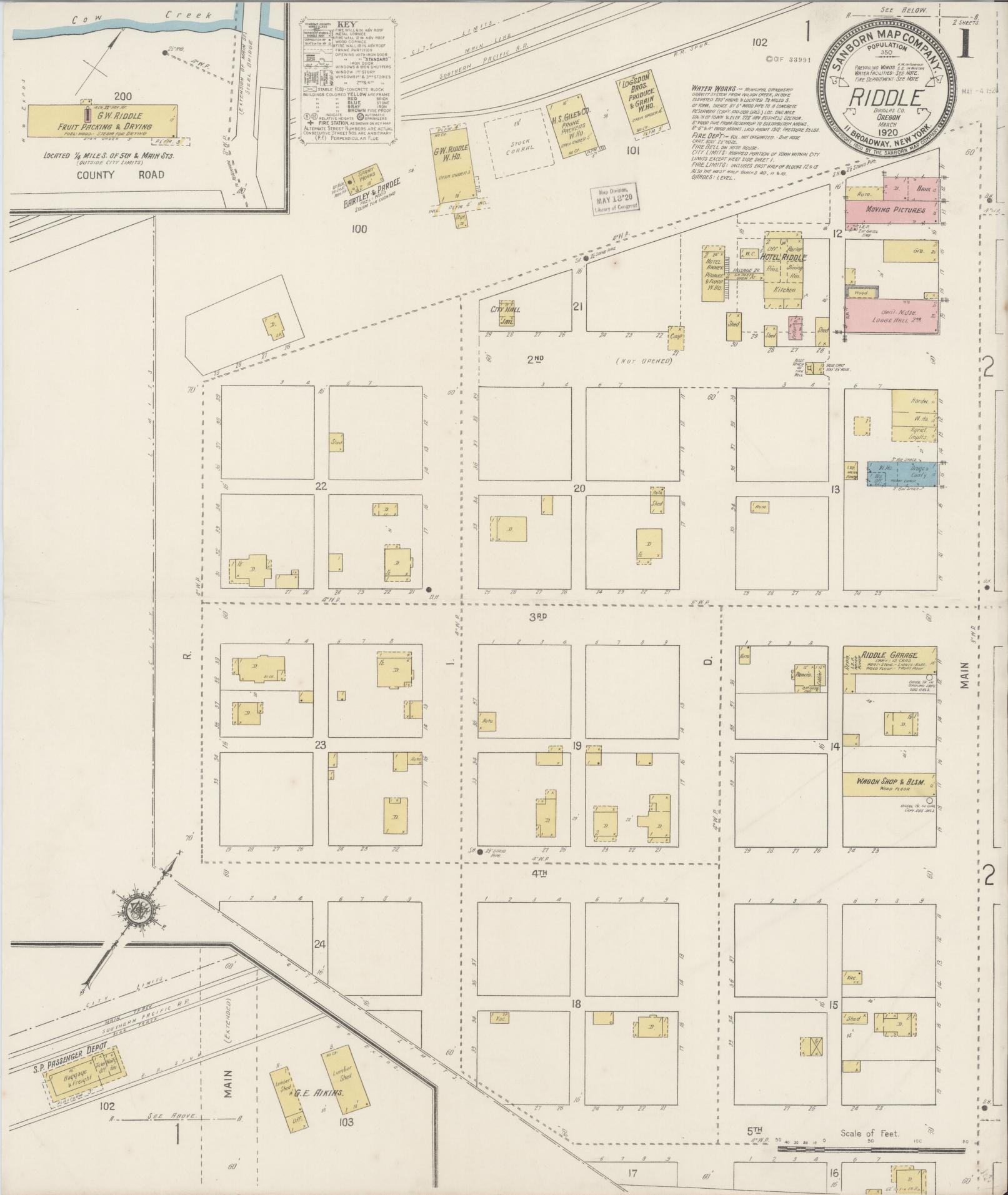 Sanborn Fire Insurance Map from Riddle, Douglas County, Oregon (1920), Sheet #0001 - Complete Map Set gallery image, historic Sanborn map, vintage wall art, Oregon Oregon