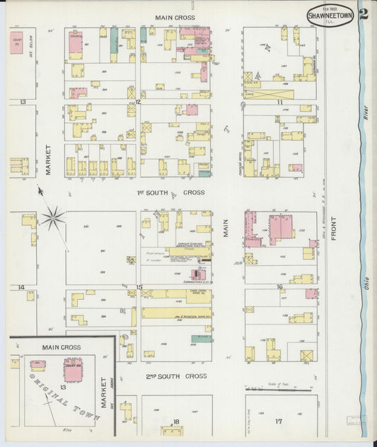 Sanborn Fire Insurance Map from Shawneetown, Gallatin County, Illinois (1893), Sheet #0002 - Historic Sanborn Fire Insurance Map Print, vintage old map wall art, antique decor, genealogy gift, Illinois Illinois map