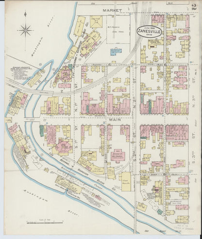 Sanborn Fire Insurance Map from Zanesville, Muskingum County, Ohio (1886), Sheet #0002 - Complete Map Set gallery image, historic Sanborn map, vintage wall art, Ohio Ohio