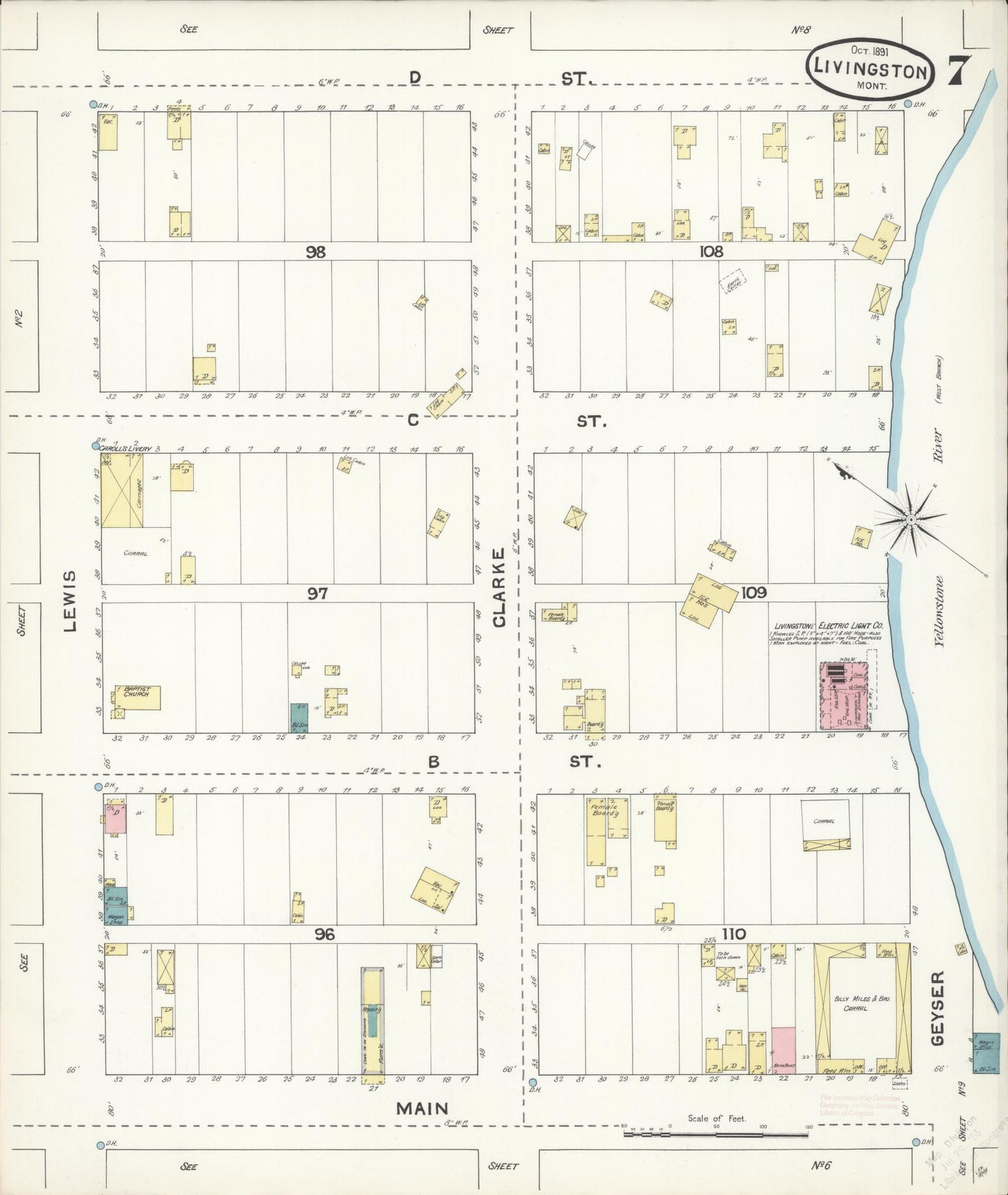 Sanborn Fire Insurance Map from Livingston, Park County, Montana (1891), Sheet #0007 - Complete Map Set gallery image, historic Sanborn map, vintage wall art, Montana Montana