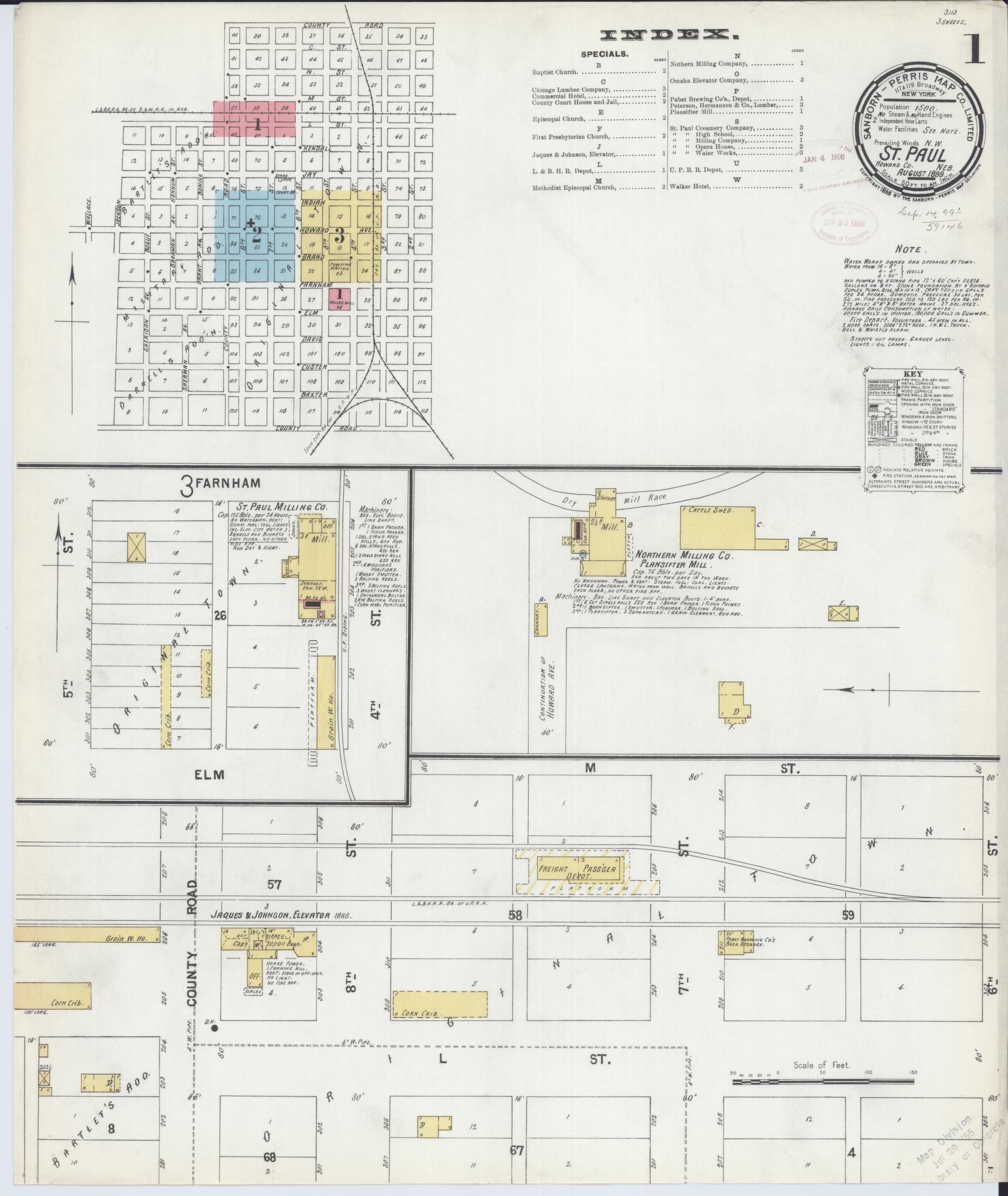 Sanborn Fire Insurance Map from Saint Paul, Howard County, Nebraska (1899), Sheet #0001 - Complete Map Set gallery image, historic Sanborn map, vintage wall art, Nebraska Nebraska
