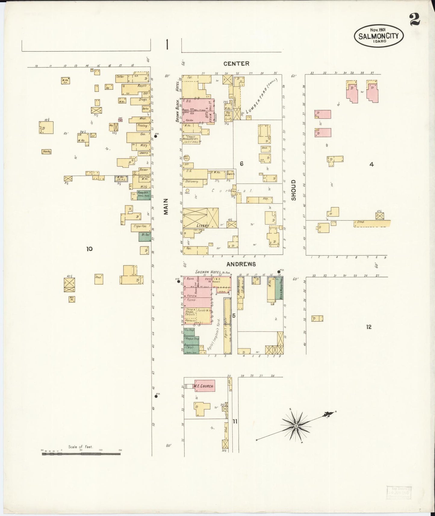 Sanborn Fire Insurance Map from Salmon City, Lemhi County, Idaho (1901), Sheet #0002 - Historic Sanborn Fire Insurance Map Print, vintage old map wall art, antique decor, genealogy gift, Idaho Idaho map