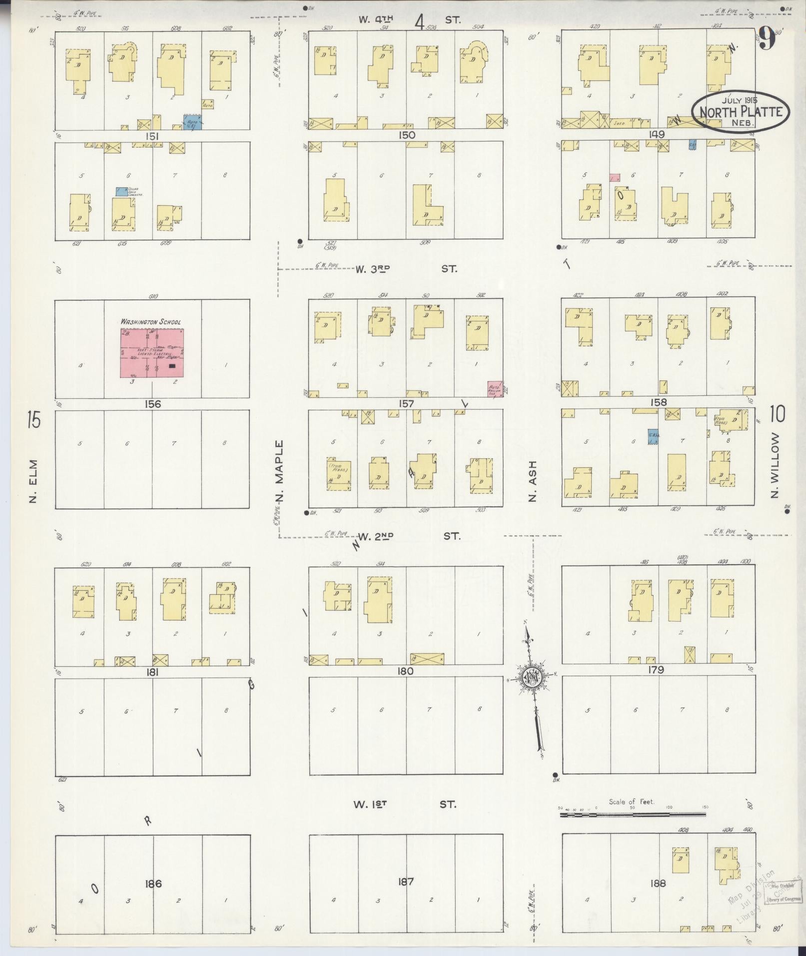 Sanborn Fire Insurance Map from North Platte, Lincoln County, Nebraska (1915), Sheet #0009 - Historic Sanborn Fire Insurance Map Print, vintage old map wall art, antique decor, genealogy gift, Nebraska Nebraska map