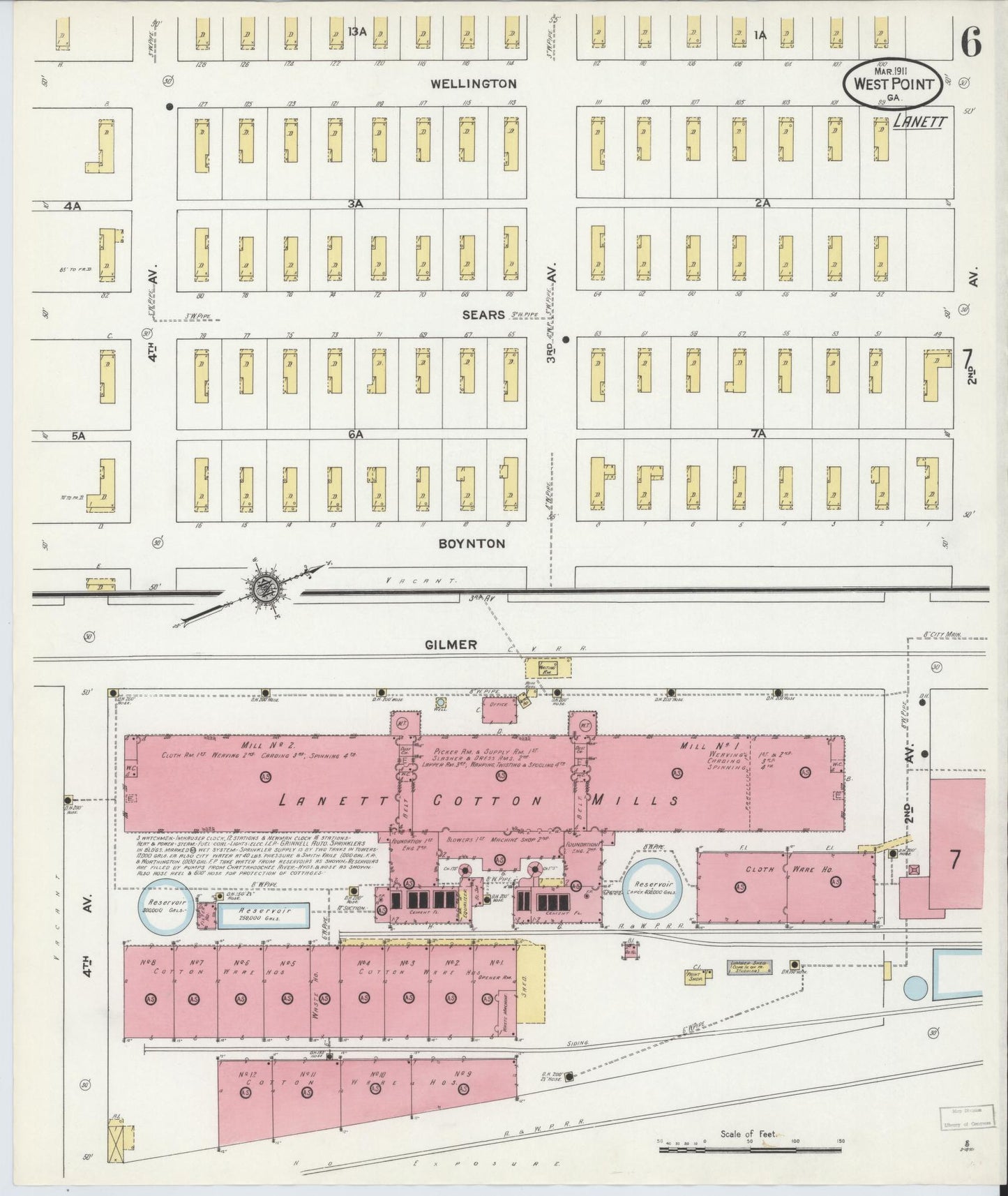 Sanborn Fire Insurance Map from West Point, Troup County, Georgia (1911), Sheet #0006 - Complete Map Set gallery image, historic Sanborn map, vintage wall art, Georgia Georgia