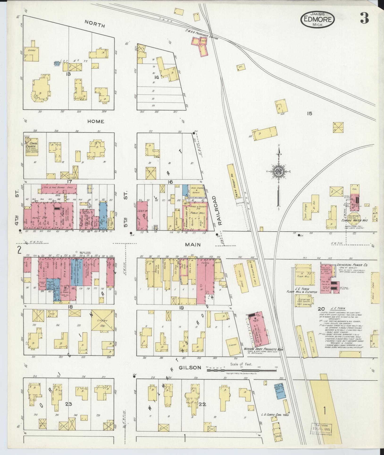Sanborn Fire Insurance Map from Edmore, Montcalm County, Michigan (1918), Sheet #0003 - Complete Map Set gallery image, historic Sanborn map, vintage wall art, Michigan Michigan
