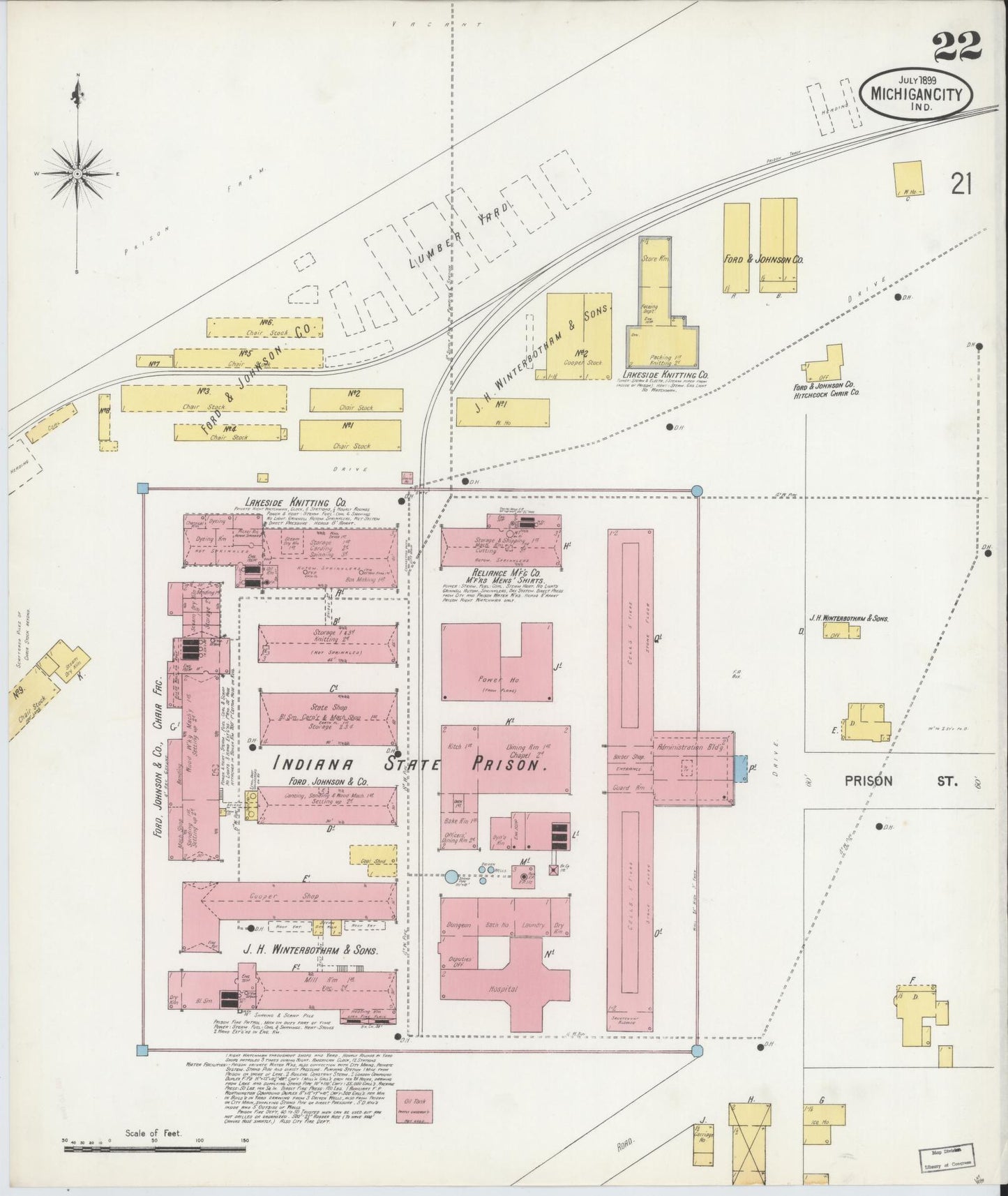 Sanborn Fire Insurance Map from Michigan City, La Porte County, Indiana (1899), Sheet #0022 - Complete Map Set gallery image, historic Sanborn map, vintage wall art, Michigan Michigan