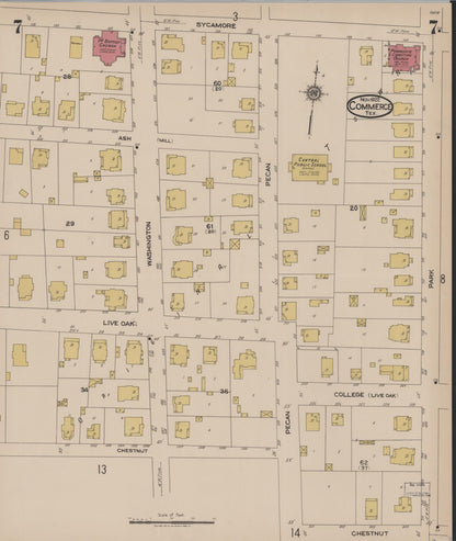 Sanborn Fire Insurance Map from Commerce, Hunt County, Texas (1922), Sheet #0007 - Historic Sanborn Fire Insurance Map Print, vintage old map wall art, antique decor, genealogy gift, Texas Texas map