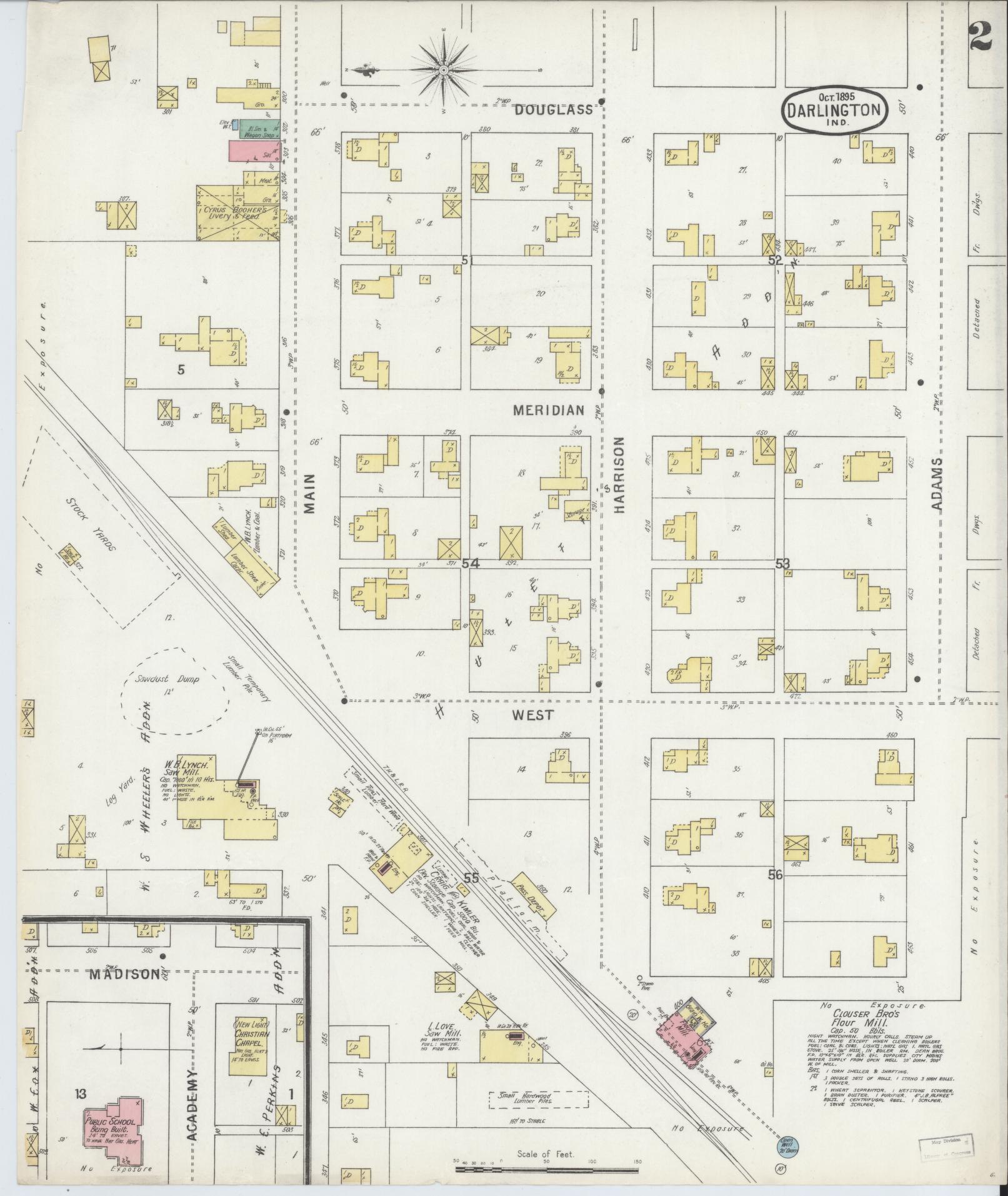 Sanborn Fire Insurance Map from Darlington, Montgomery County, Indiana (1895), Sheet #0002 - Complete Map Set gallery image, historic Sanborn map, vintage wall art, Indiana Indiana