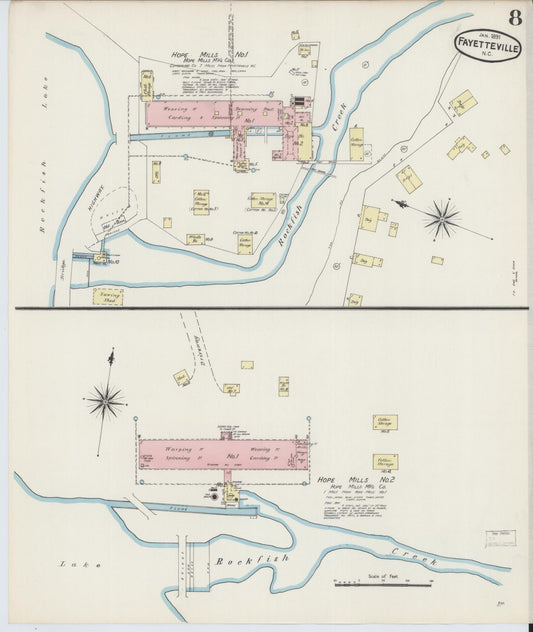 Sanborn Fire Insurance Map from Fayetteville, Cumberland County, North Carolina (1891), Sheet #0008 - Historic Sanborn Fire Insurance Map Print, vintage old map wall art, antique decor, genealogy gift, North Carolina North Carolina map