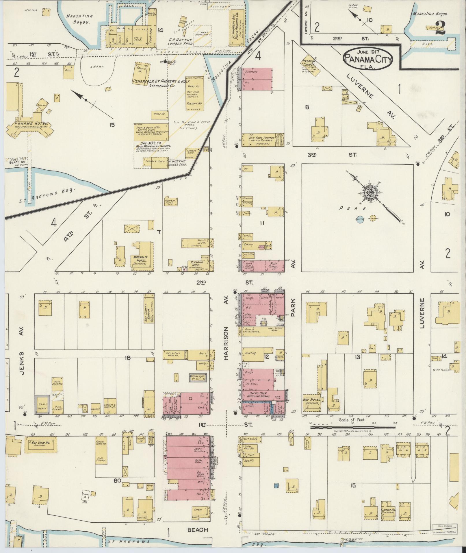 Sanborn Fire Insurance Map from Panama City, Bay County, Florida (1917), Sheet #0002 - Complete Map Set gallery image, historic Sanborn map, vintage wall art, Florida Florida