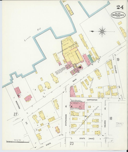Sanborn Fire Insurance Map from Menominee, Menominee County, Michigan (1907), Sheet #0024 - Historic Sanborn Fire Insurance Map Print, vintage old map wall art, antique decor, genealogy gift, Michigan Michigan map