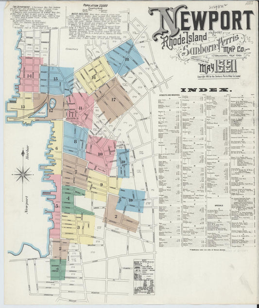 Sanborn Fire Insurance Map from Newport, Newport County, Rhode Island. (1891) – Historic Sanborn Fire Insurance Map Print