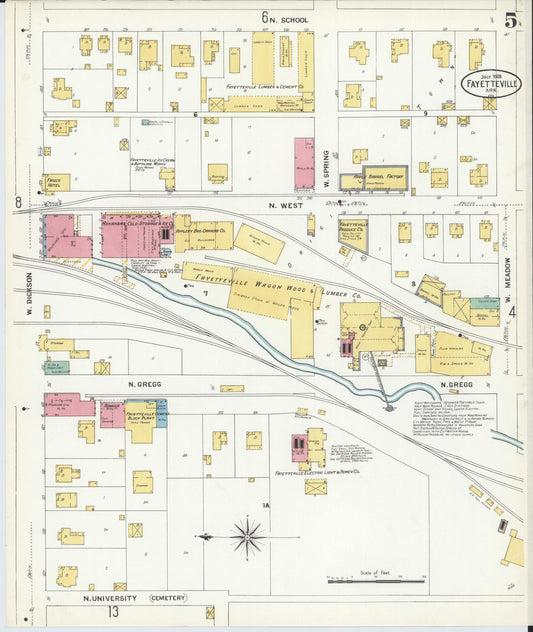 Sanborn Fire Insurance Map from Fayetteville, Washington County, Arkansas (1908), Sheet #0005 - Historic Sanborn Fire Insurance Map Print, vintage old map wall art, antique decor, genealogy gift, Arkansas Arkansas map