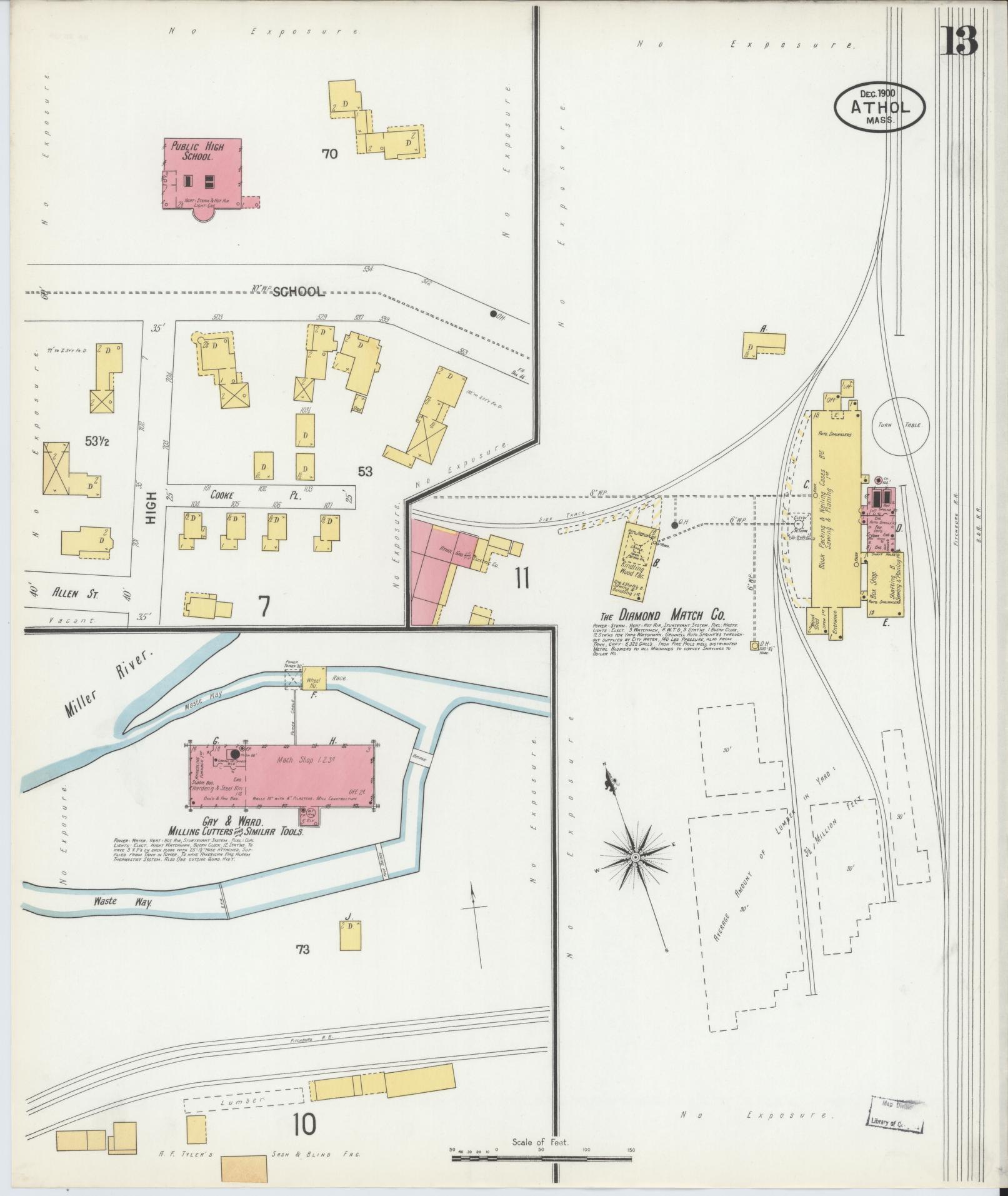 Sanborn Fire Insurance Map from Athol, Worcester County, Massachusetts (1900), Sheet #0013 - Historic Sanborn Fire Insurance Map Print, vintage old map wall art, antique decor, genealogy gift, Massachusetts Massachusetts map