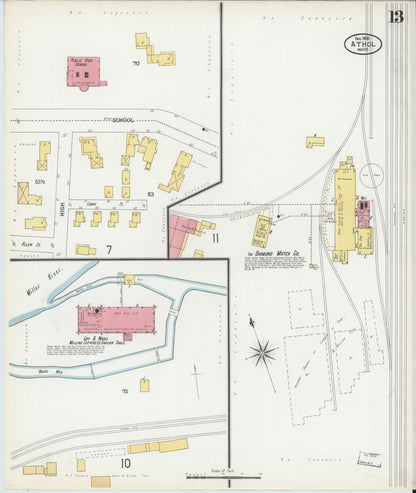 Sanborn Fire Insurance Map from Athol, Worcester County, Massachusetts (1900), Sheet #0013 - Historic Sanborn Fire Insurance Map Print, vintage old map wall art, antique decor, genealogy gift, Massachusetts Massachusetts map