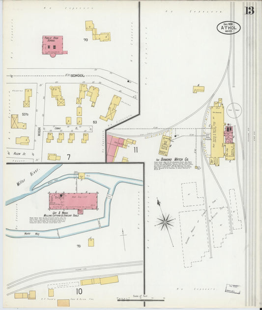 Sanborn Fire Insurance Map from Athol, Worcester County, Massachusetts (1900), Sheet #0013 - Historic Sanborn Fire Insurance Map Print, vintage old map wall art, antique decor, genealogy gift, Massachusetts Massachusetts map