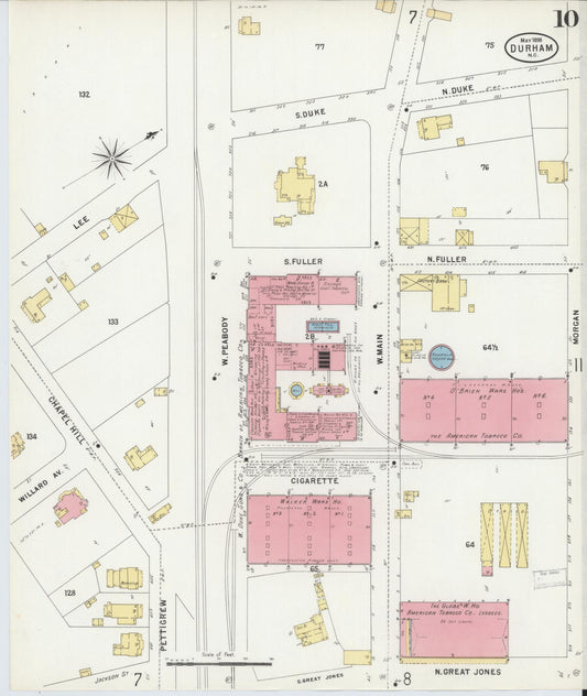 Sanborn Fire Insurance Map from Durham, Durham County, North Carolina (1898), Sheet #0010 - Historic Sanborn Fire Insurance Map Print, vintage old map wall art, antique decor, genealogy gift, North Carolina North Carolina map