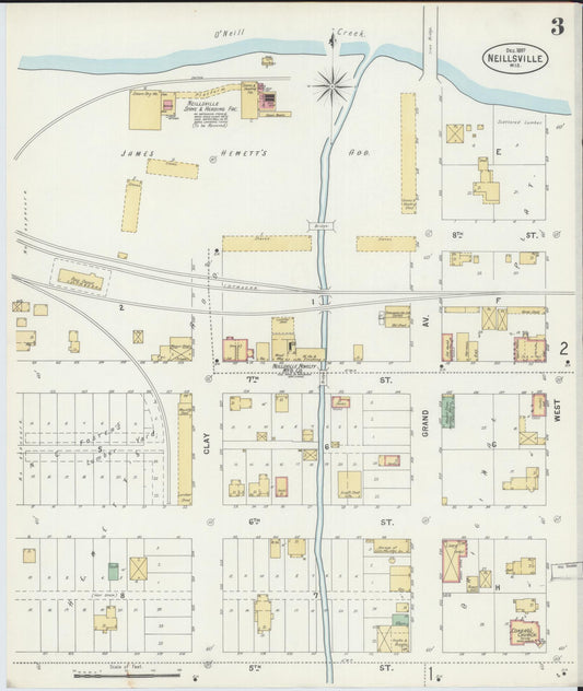 Sanborn Fire Insurance Map from Neillsville, Clark County, Wisconsin (1897), Sheet #0003 - Historic Sanborn Fire Insurance Map Print, vintage old map wall art, antique decor, genealogy gift, Wisconsin Wisconsin map