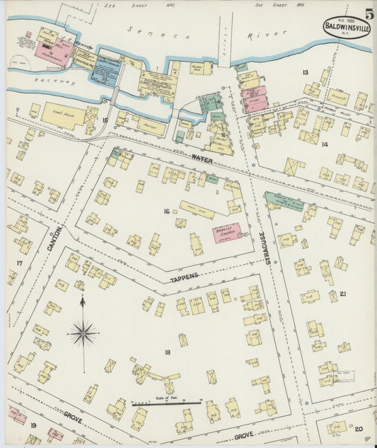 Sanborn Fire Insurance Map from Baldwinsville, Onondaga County, New York (1890), Sheet #0005 - Historic Sanborn Fire Insurance Map Print, vintage old map wall art, antique decor, genealogy gift, New York New York map