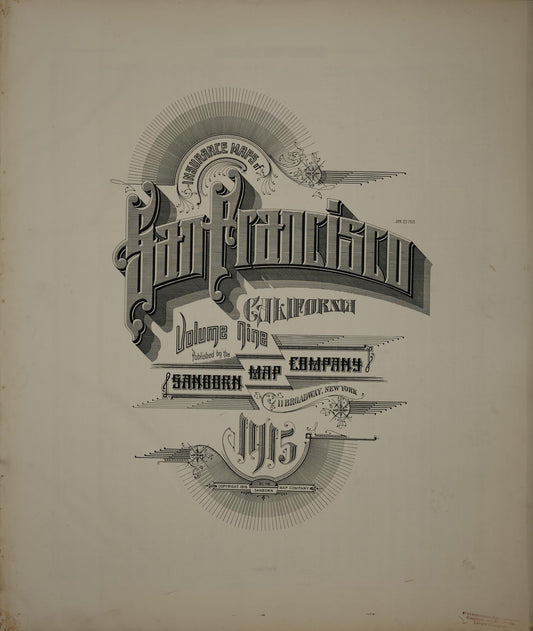 Sanborn Fire Insurance Map from San Francisco, San Francisco County, California (1915), Sheet #0001 - Complete Map Set gallery image, historic Sanborn map, vintage wall art, California California