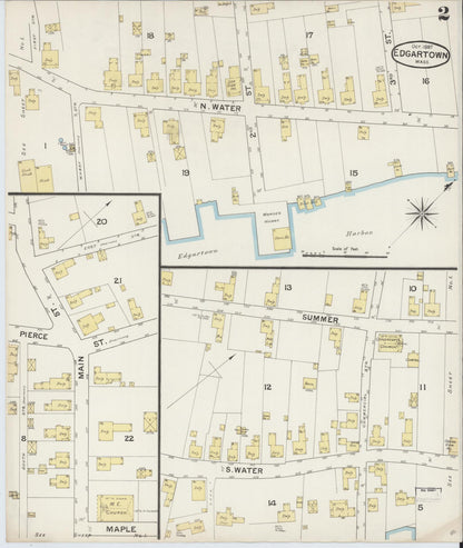 Sanborn Fire Insurance Map from Edgartown, Dukes County, Massachusetts (1887), Sheet #0002 - Historic Sanborn Fire Insurance Map Print, vintage old map wall art, antique decor, genealogy gift, Massachusetts Massachusetts map