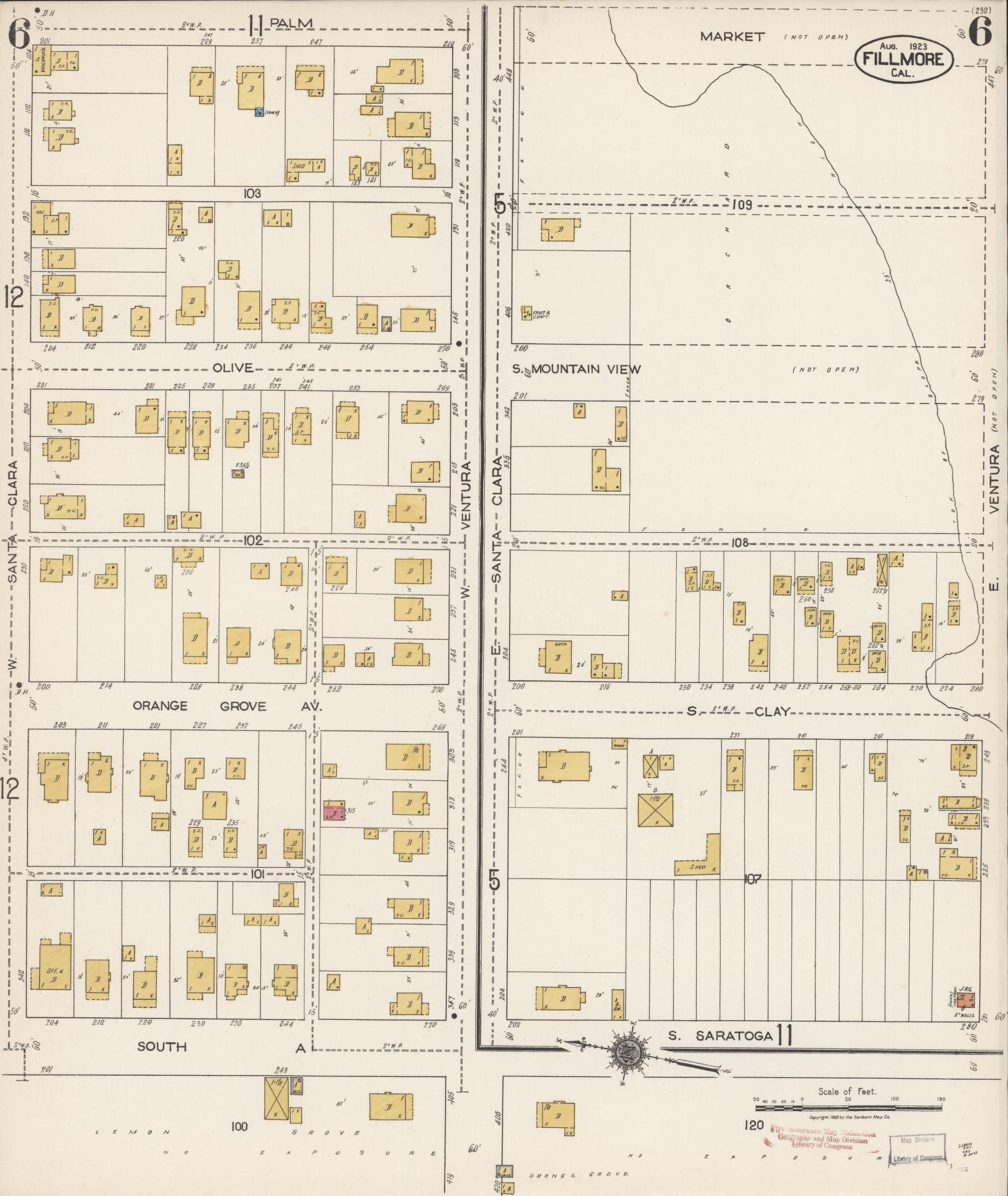 Sanborn Fire Insurance Map from Fillmore, Ventura County, California (1923), Sheet #0006 - Historic Sanborn Fire Insurance Map Print, vintage old map wall art, antique decor, genealogy gift, California California map