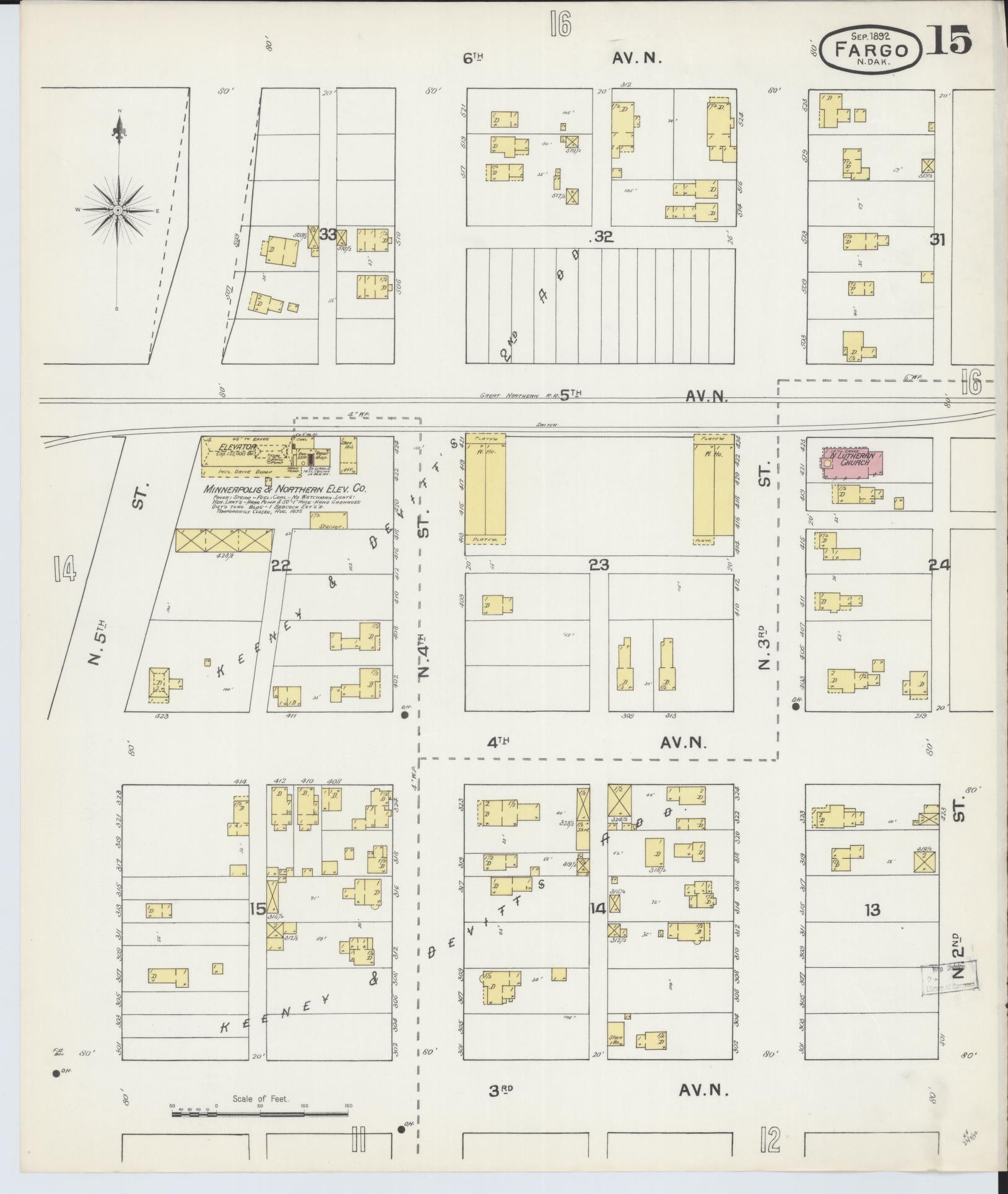 Sanborn Fire Insurance Map from Fargo, Cass County, North Dakota (1892), Sheet #0015 - Historic Sanborn Fire Insurance Map Print, vintage old map wall art, antique decor, genealogy gift, North Dakota North Dakota map