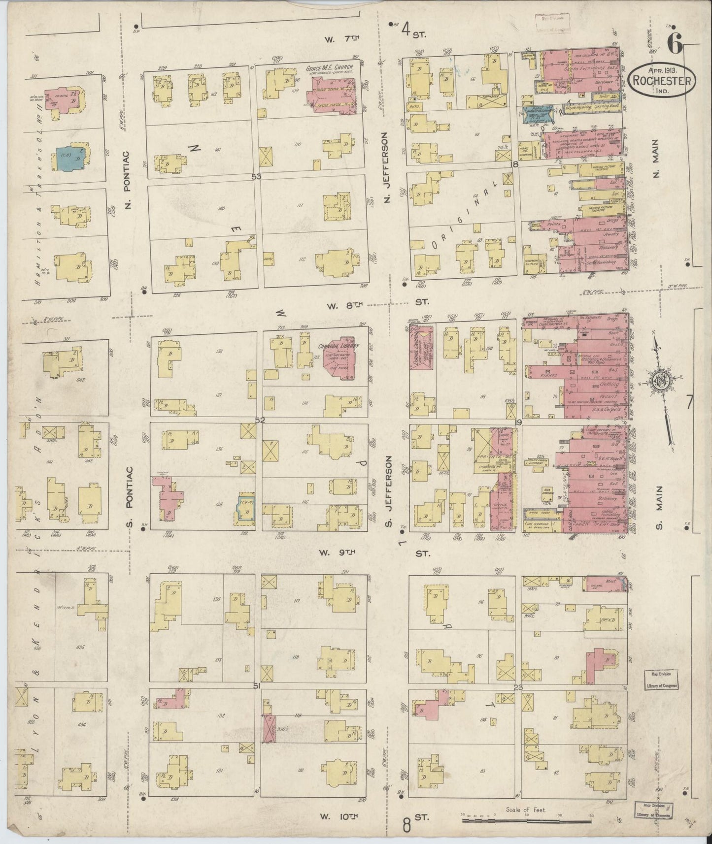 Sanborn Fire Insurance Map from Rochester, Fulton County, Indiana (1913), Sheet #0006 - Complete Map Set gallery image, historic Sanborn map, vintage wall art, Indiana Indiana